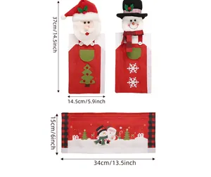 Dimensional details of Santa and Snowman Christmas refrigerator handle covers for holiday decor.