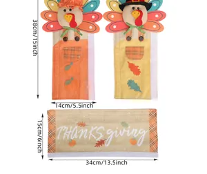 Thanksgiving turkey kitchen handle covers set showing detailed dimensions in inches and cm
