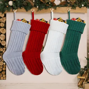 Calza di Natale in Maglia Grande Filato di Poliestere Morbido a Righe Decorazione da Appendere per Camino Casa