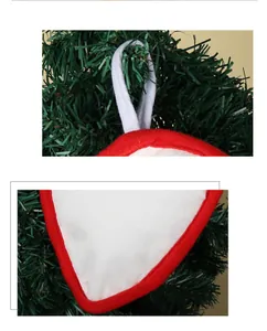 Macro detail of bone-shaped Christmas stocking with white fabric and red border hanging