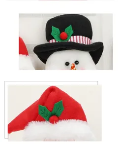 Close-up detail of festive Christmas snowman and Santa hat refrigerator handle covers