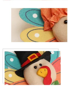 Detailed macro view showing the felt texture of a Thanksgiving turkey refrigerator handle cover