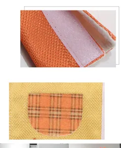 Macro view of woven Thanksgiving handle cover with Velcro and plaid pocket detail