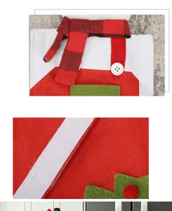 Close-up detail of Christmas refrigerator handle cover showing Velcro closure and fabric texture.