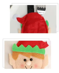Vue macro détaillée du porte-couverts de Noël en feutre pour elfe, texture douce