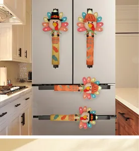 Set van 4 Thanksgiving kalkoen koelkast handgreephoezen voor feestelijke keukendecor