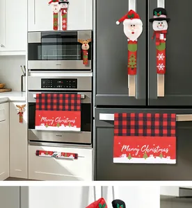 Creative Christmas refrigerator handle covers and matching plaid kitchen hand towels