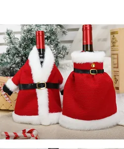Christmas wine bottle covers Santa suit and dress set for festive holiday table decor