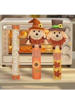 Thanksgiving scarecrow appliance handle covers for kitchen decor