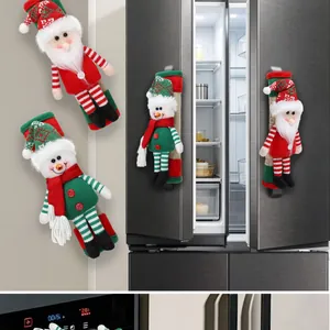 Copri maniglia per frigorifero natalizio con disegni di Babbo Natale e pupazzo di neve in peluche