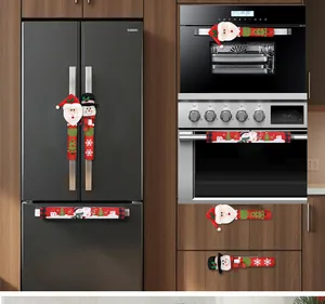 Festive Christmas refrigerator and oven handle covers featuring Santa and Snowman designs