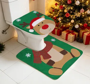 Set copriwater e tappetino natalizio con renna festiva per la decorazione del bagno di casa