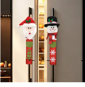 Detailweergave van de kerstman en sneeuwpop kerst koelkastdeur handgreep covers decor