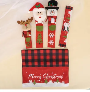 Detail showing festive Christmas appliance handle covers with Santa and Merry Christmas text