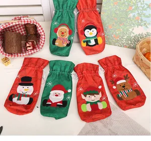 Festive Christmas wine bottle covers featuring Santa Claus, Snowman, and Reindeer patterns.