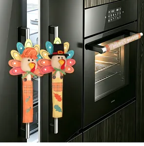 Festive Thanksgiving turkey themed refrigerator and oven handle covers set for kitchen