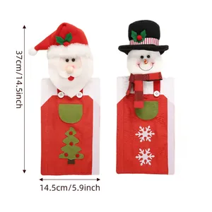 Feestelijke kerst koelkast handgreep covers met kerstman en sneeuwpop decoratie