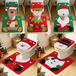 Copriwater e Tappetino Natalizi Cartone Animato Babbo Natale Pupazzo di Neve Renna Modello Poliestere Decorazione Bagno