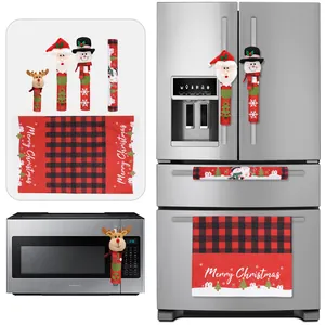 Christmas Refrigerator Handle Covers And Kitchen Towel Santa Snowman Reindeer Buffalo Plaid Polyester Appliance Decor Protective Wraps