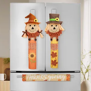 Thanksgiving Scarecrow Refrigerator Handle Covers Kitchen Appliance Decorative Protectors Autumn Harvest Theme Home Decor