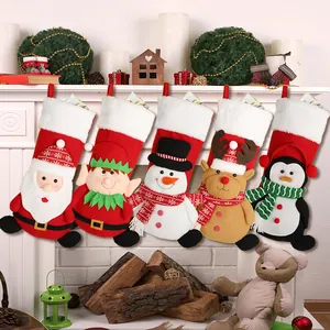 Grande Calza di Natale Con Personaggi 3D di Babbo Natale Pupazzo di Neve Renna Elfo Pinguino Polsino in Peluche Poliestere Calza Decorativa da Appendere