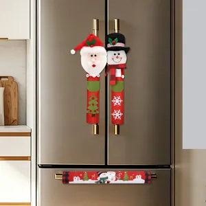 Festive Christmas refrigerator handle covers featuring cute Santa and snowman designs