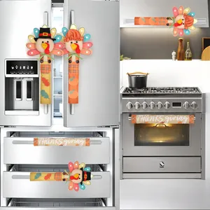 Thanksgiving turkey themed refrigerator and oven handle covers for kitchen decor