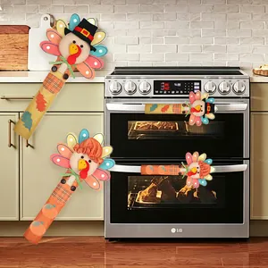 Feestelijke kalkoen handvathoezen voor keukenapparatuur voor koelkast en oven decoratie