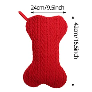Chaussette de Noël tricotée en forme d'os 42cm sac cadeau pour décoration de sapin maison