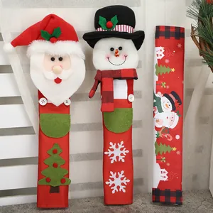 Set of three Christmas refrigerator handle covers with Santa and Snowman designs