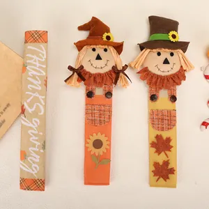 Autumn Thanksgiving scarecrow themed refrigerator handle covers with festive decorations