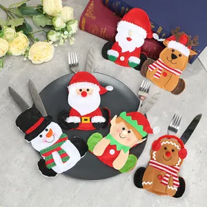 Ensemble festif de porte-couverts de Noël avec motifs Père Noël et bonhomme de neige