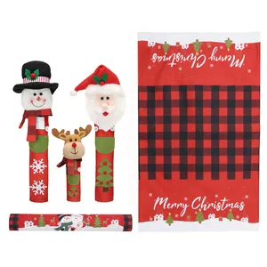 Set of Christmas cartoon refrigerator handle covers with Santa, snowman, and reindeer