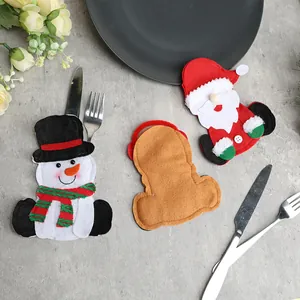 Porte-couverts de Noël en feutre Père Noël et Bonhomme de neige pour décoration de table