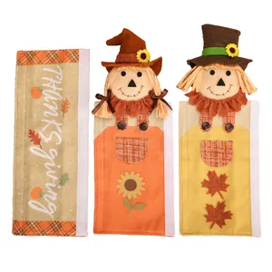 Decorative scarecrow Thanksgiving refrigerator door handle covers with autumn leaf patterns