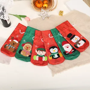 Set of 6 festive Christmas wine bottle covers featuring Santa, Snowman and Reindeer designs