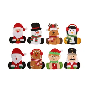 Lot de 8 porte-couverts de Noël avec personnages en feutrine Père Noël et bonhomme