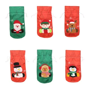Set of 6 Christmas wine bottle gift bags with Santa Snowman Penguin and Reindeer designs