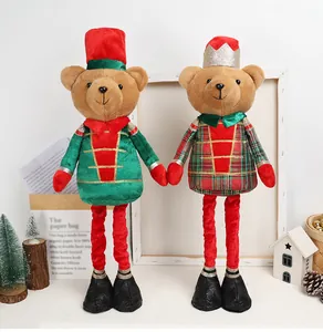 Pair of Christmas nutcracker soldier teddy bear plush ornaments for holiday home decor