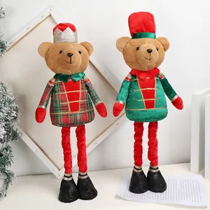 Christmas Soldier Bear Plush Ornament Nutcracker Teddy Bear Red Green Plaid Soldier Figurine For Home Window Decoration