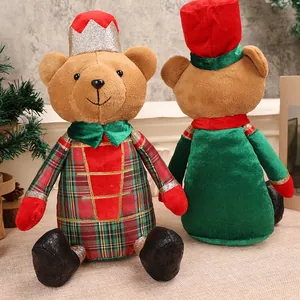 Pair of festive Christmas plush bear ornaments for holiday home and shop window decor
