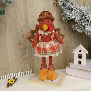 Thanksgiving plush turkey doll with wings and hat for harvest home decoration