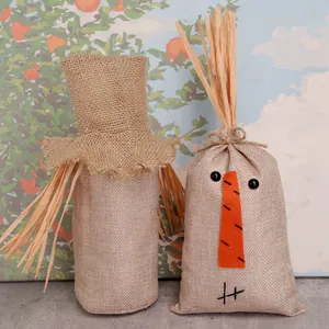 Thanksgiving burlap dolls home ornaments with creative straw hat and raffia details