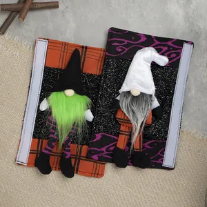 Lot de couvre-poignées de réfrigérateur gnome Halloween avec motifs à carreaux orange