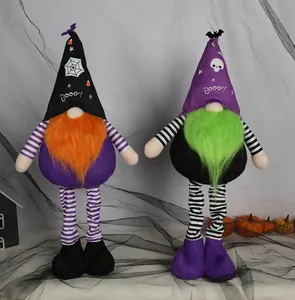 Halloween telescopic gnomes with colorful beards and Booo witch hats