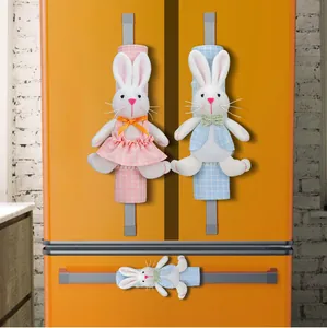 Creative Easter bunny refrigerator handle covers in pink and blue plaid fabrics