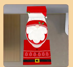Vue détaillée de l'ensemble de 3 housses de toilette sur le thème du lutin de Noël