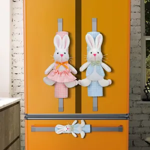 Easter Bunny Refrigerator Handle Covers Polyester Gingham Rabbit Decorative Refrigerator Door Handle Protectors For Kitchen Home Decor