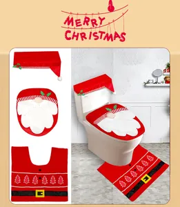 Ensemble détaillé 3 pièces de housses de toilette de Noël avec Père Noël et sapins