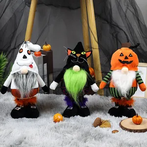 Set van drie Halloween pluche kabouters met thema's van spook kat en pompoen decor
